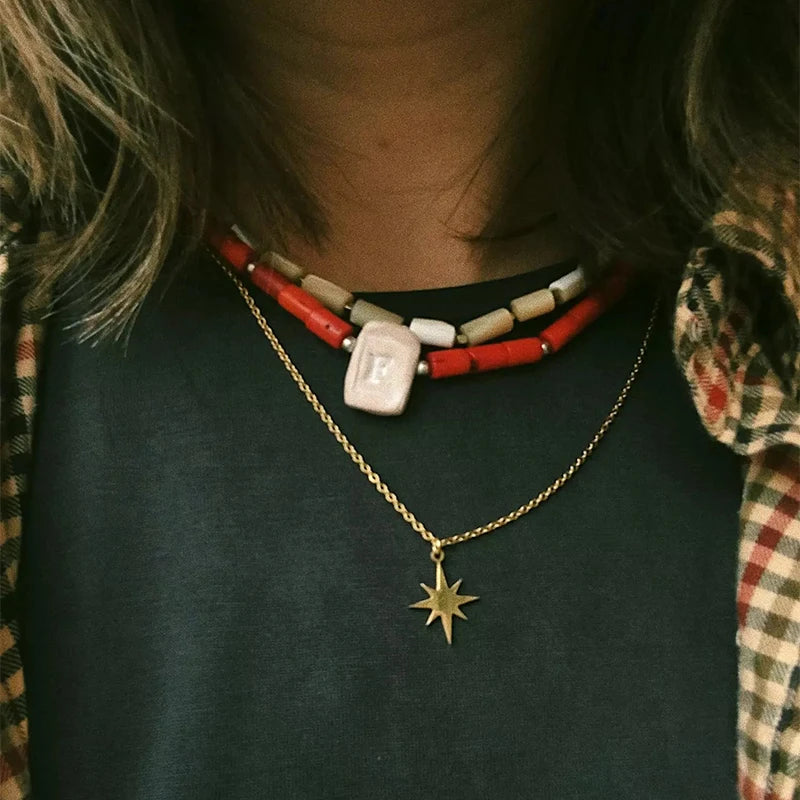 Colliers avec pendentif étoile soleil en acier inoxydable